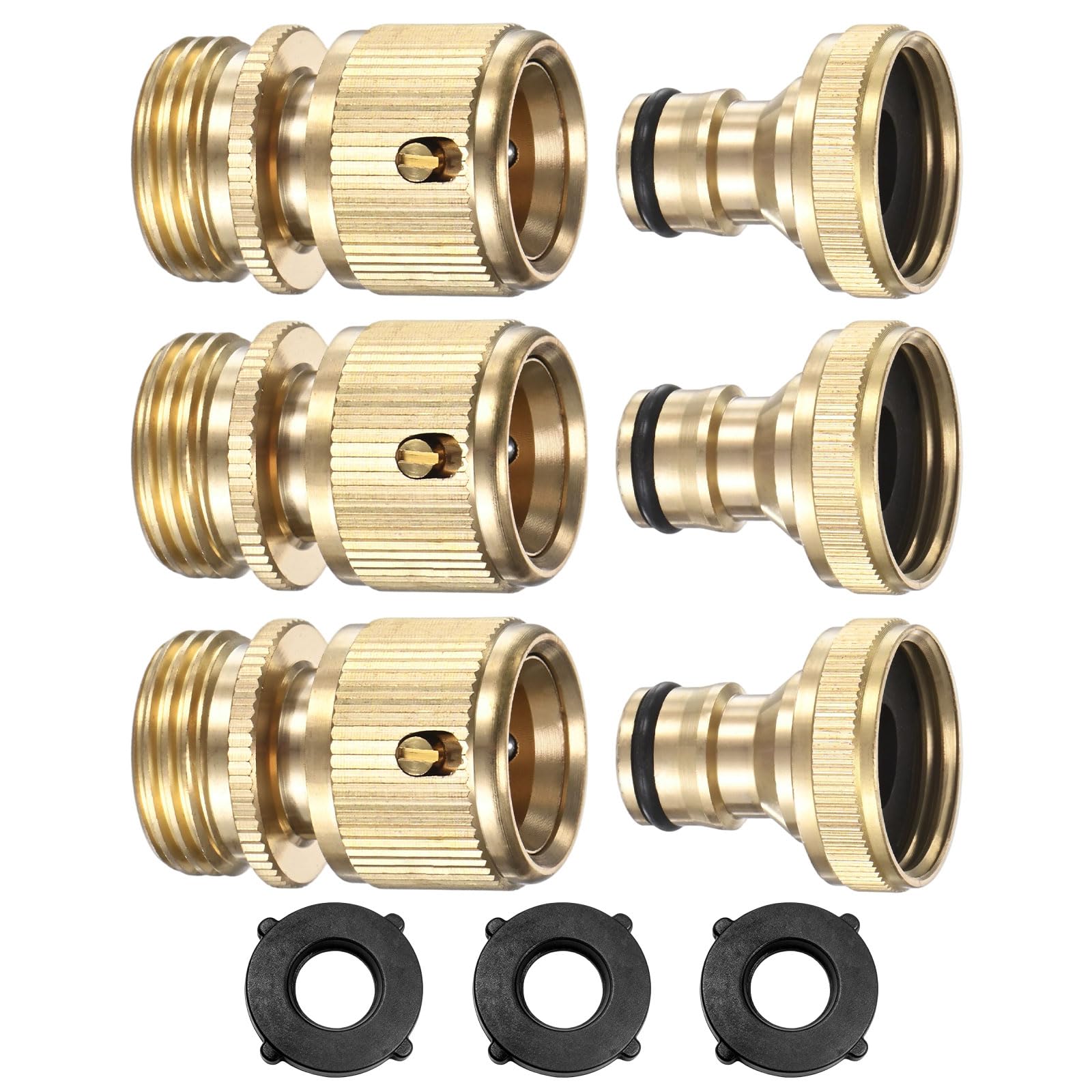 M METERXITY 3-Set Garden Hose Quick-Connect 3/4in GHT Brass