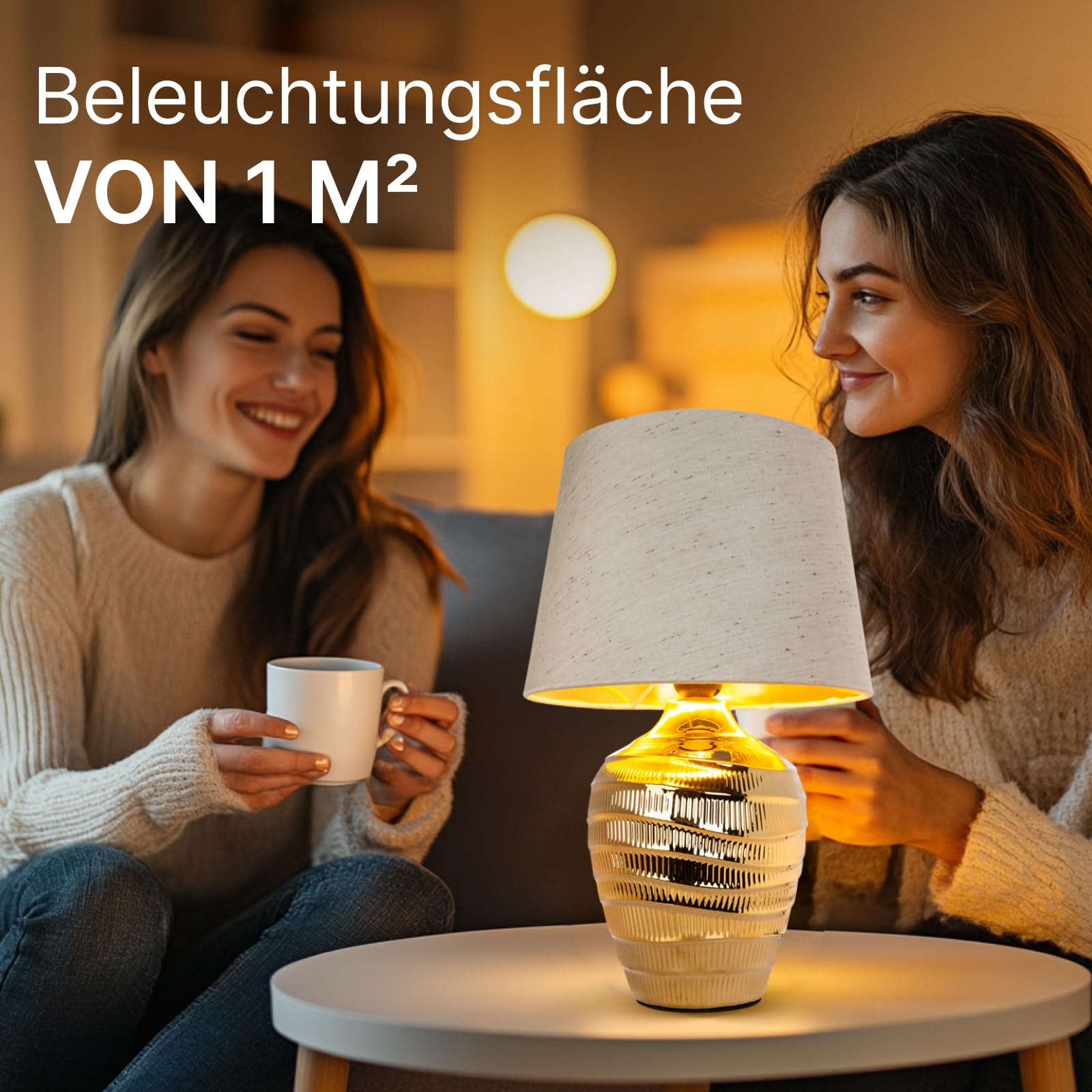 ARTE LAMP Tischlampe Moderne Keramik-Tischleuchte für Wohnzimmer, Weiß, Chrom, E27, dimmbar, 25 x 25 x 40 cm