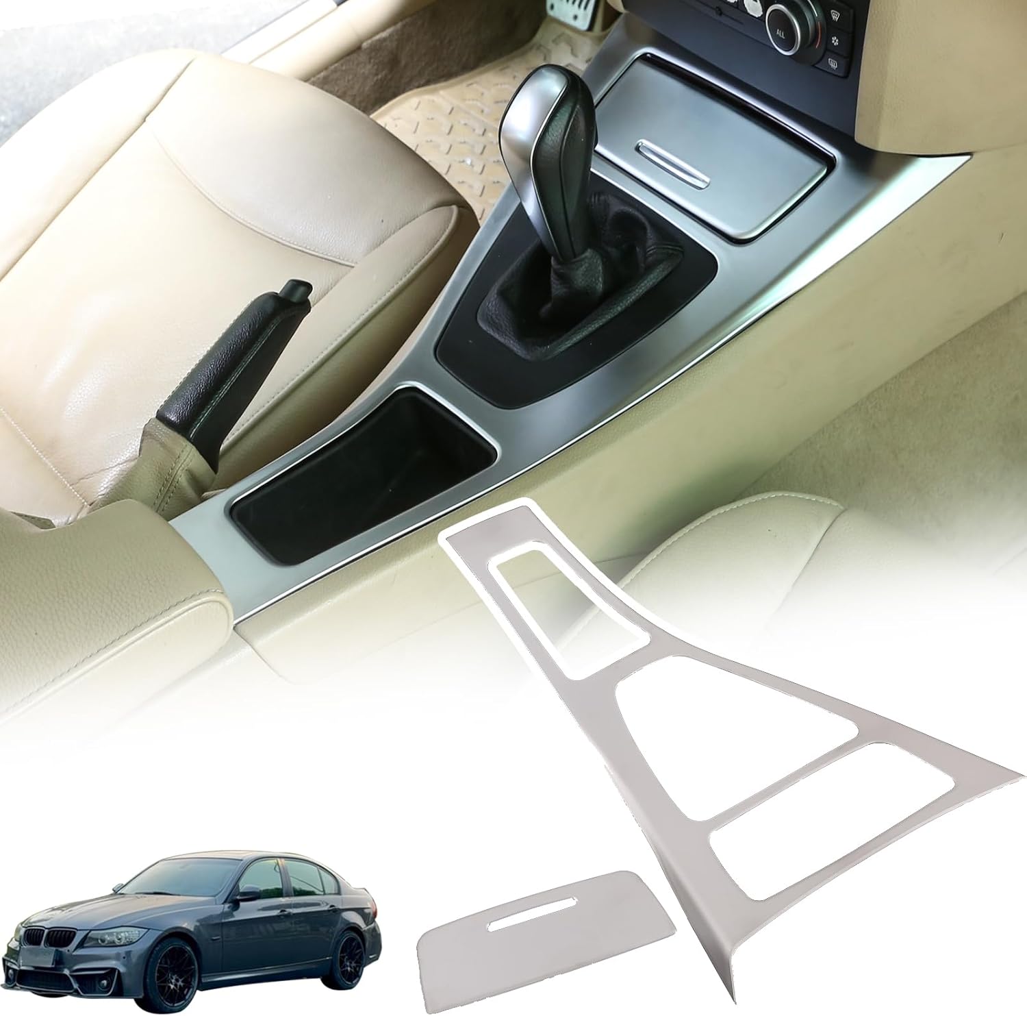 Car Center Console Gear Shift Panel Cover Compatible with BMW 3 Series 2005-2012 E90 E92,ABS Control Gear Box Shift Knob Panel Frame Molding Cover Interior Accessories 2PCS (Carbon Fiber Pattern)