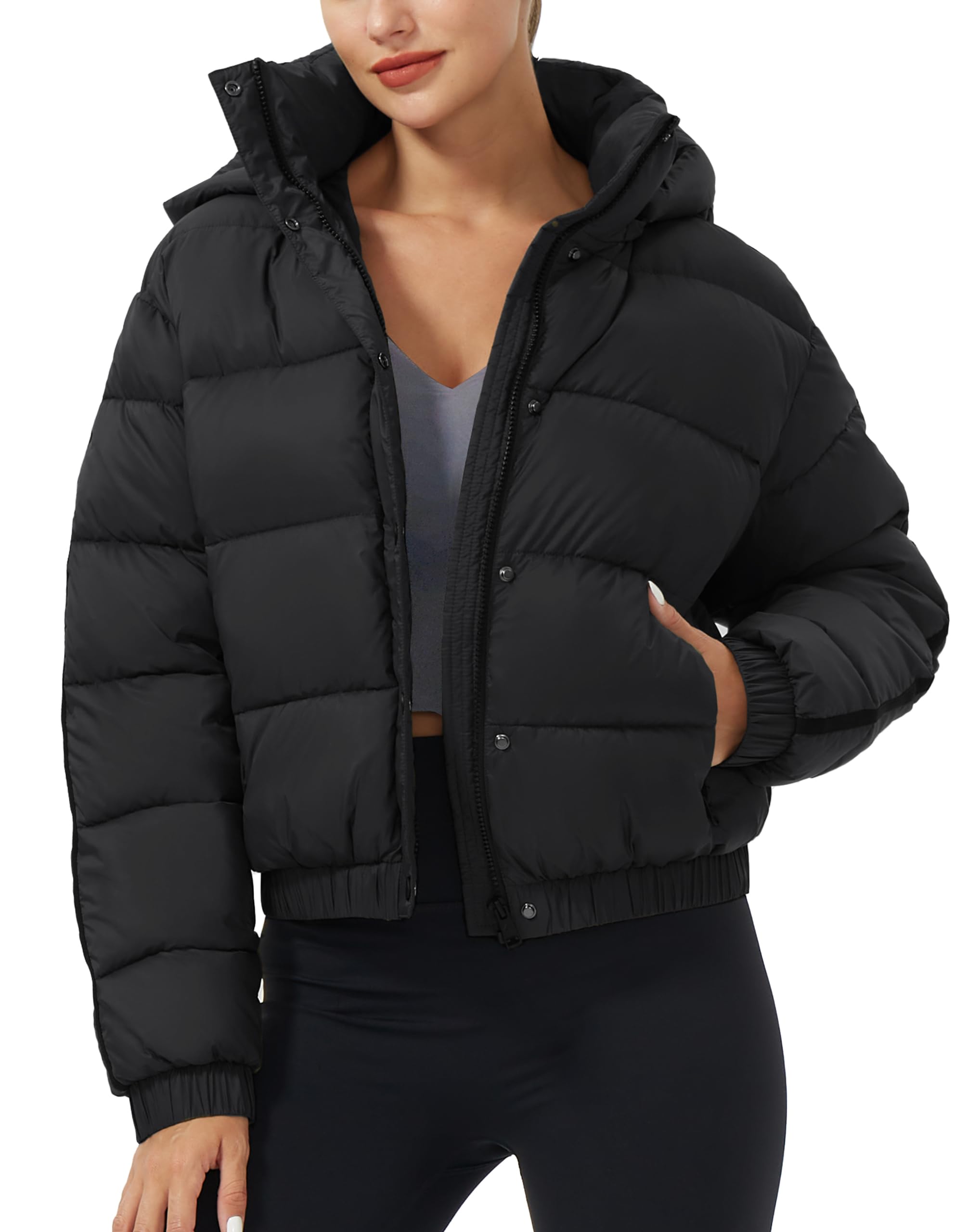 Pioneer Camp Veste d'hiver pour femme, 3/4, épaisseur moyenne, courte, imperméable, avec capuche