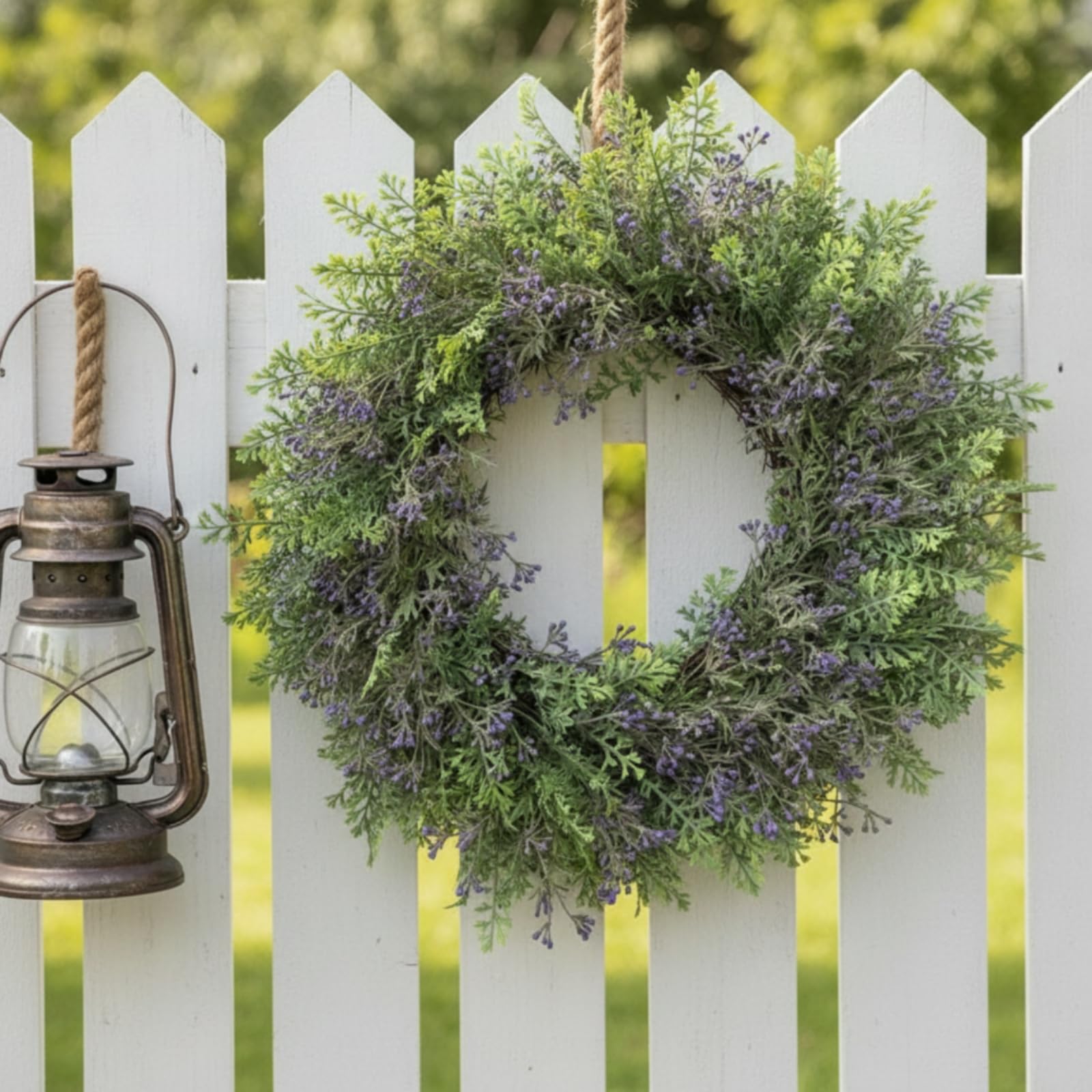 Gralara Ghirlanda di Lavanda Artificiale Realistico Ghirlanda di Finta Lavanda Primaverile Corona Floreale per Focolare, 50CM