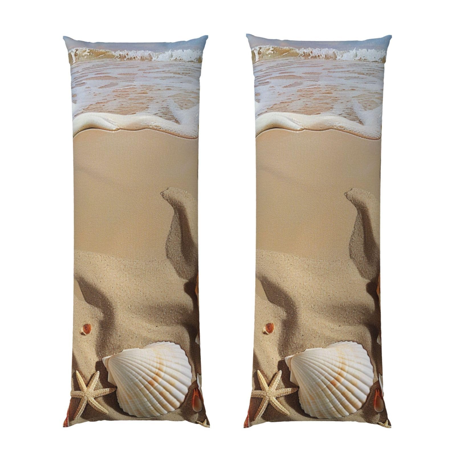 Body Pillow Cover 20x54 Inch, Beach Sea Shell Sand Print Long Lumbar Pillow Case with Zipper Long Body Pillowcase Decorative for Bed Sofa Bedroom