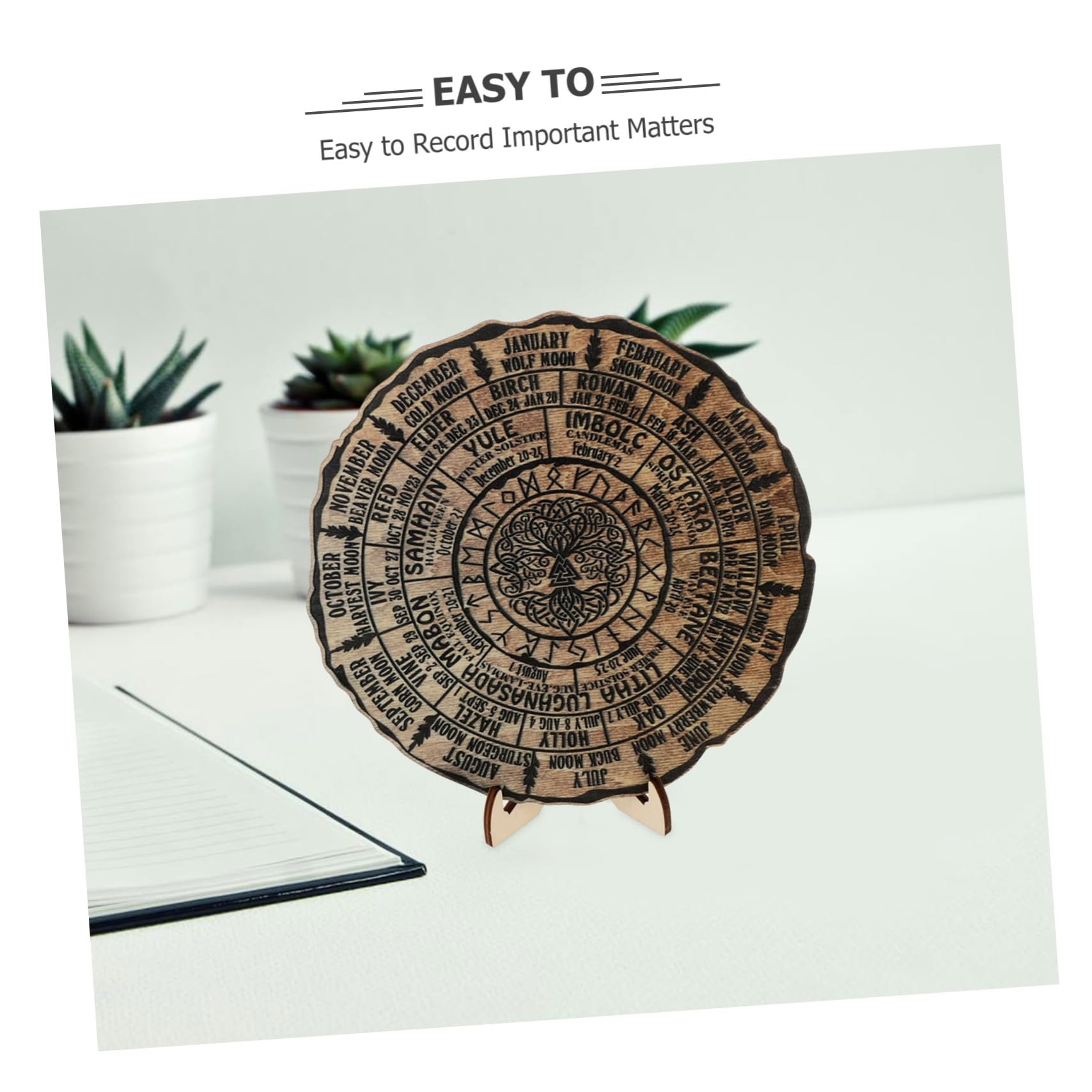 NUOBESTY Wooden Decorations Tree of Life Wall Art Wiccan Calendar Board 2025 Calendar Decorative Wheel Desktop Decoration Wicca Wheel of The Year Wall Decor Altar - Image 2