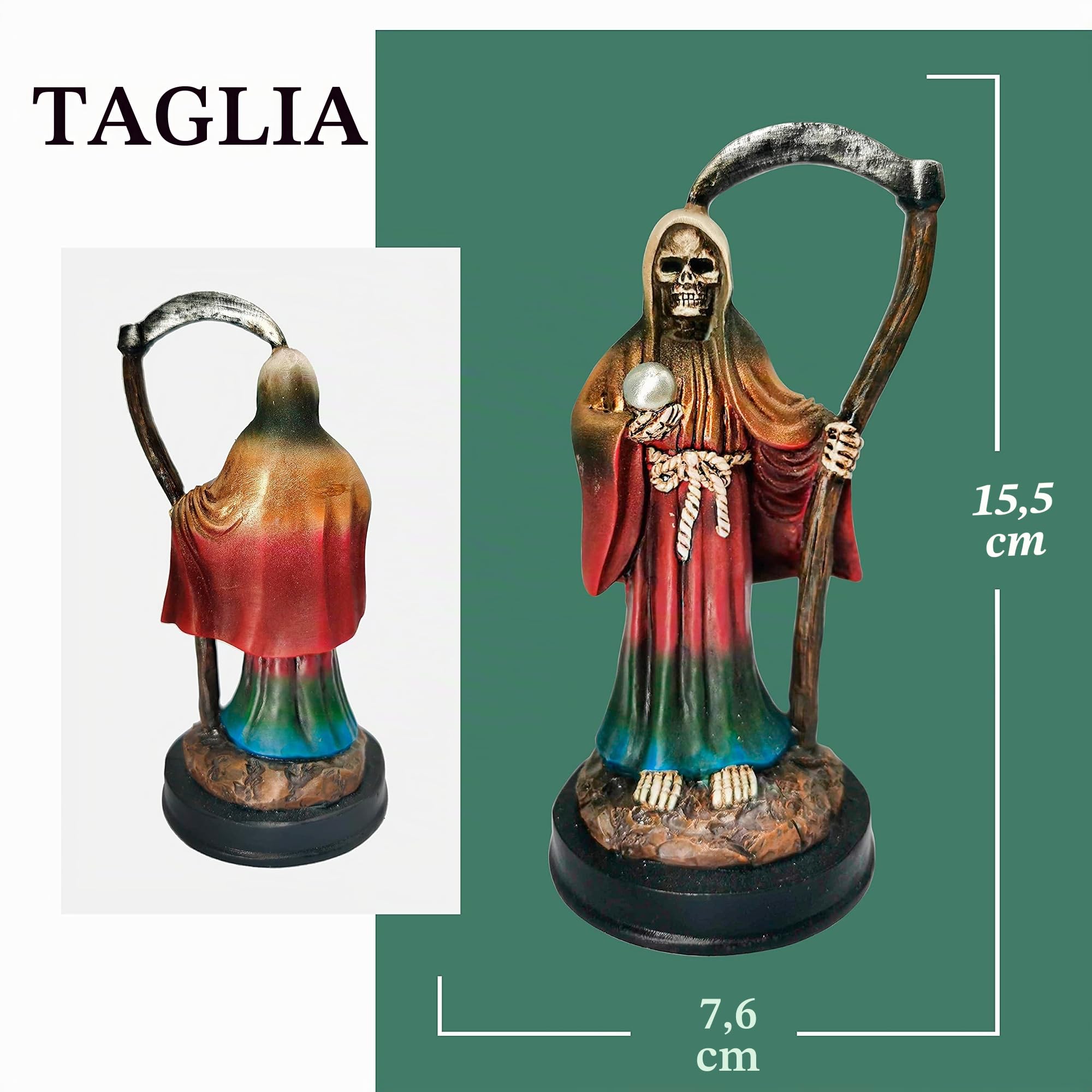 Santa Muerte Statue 5 inch, Grim Reaper Statue in Rainbow Robe, Reaper Figurine of Holy Death