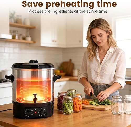 Miniatura 4 de Enlatadora Eléctrica de Baño de Agua | Enlatadora Eléctrica Grande de 24.5 Cuartos con Temporizador Digital y Control de Temperatura Ajustable para