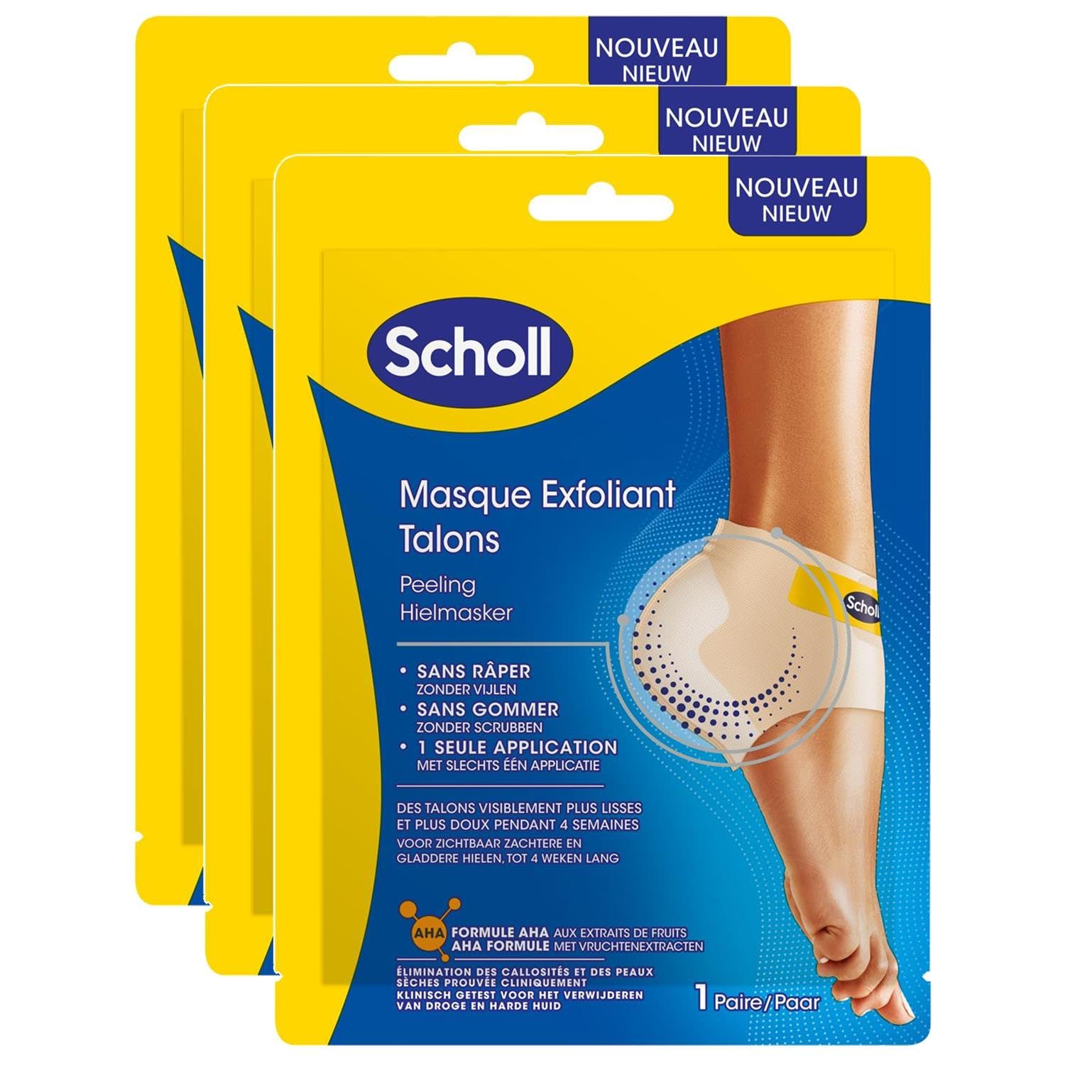 SCHOLL Maschera per piedi esfoliante con tacco – Set di 3 x 2 calzini peeling pelli secche