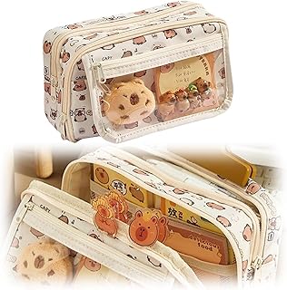 TONGLUO Pencil Case, Flip Top Capybara Design, Multi-Compartment Brown Pencil Pouch, Durable Makeup Bag for School/Office/Travel Supplies