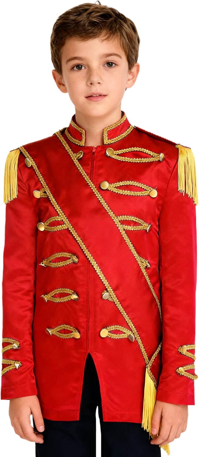 Hansber Unisex Kids Marching Band Dress up Long Sleeve Drummer Honor Guard Jacket Coat Circus Ringmaster Outfits