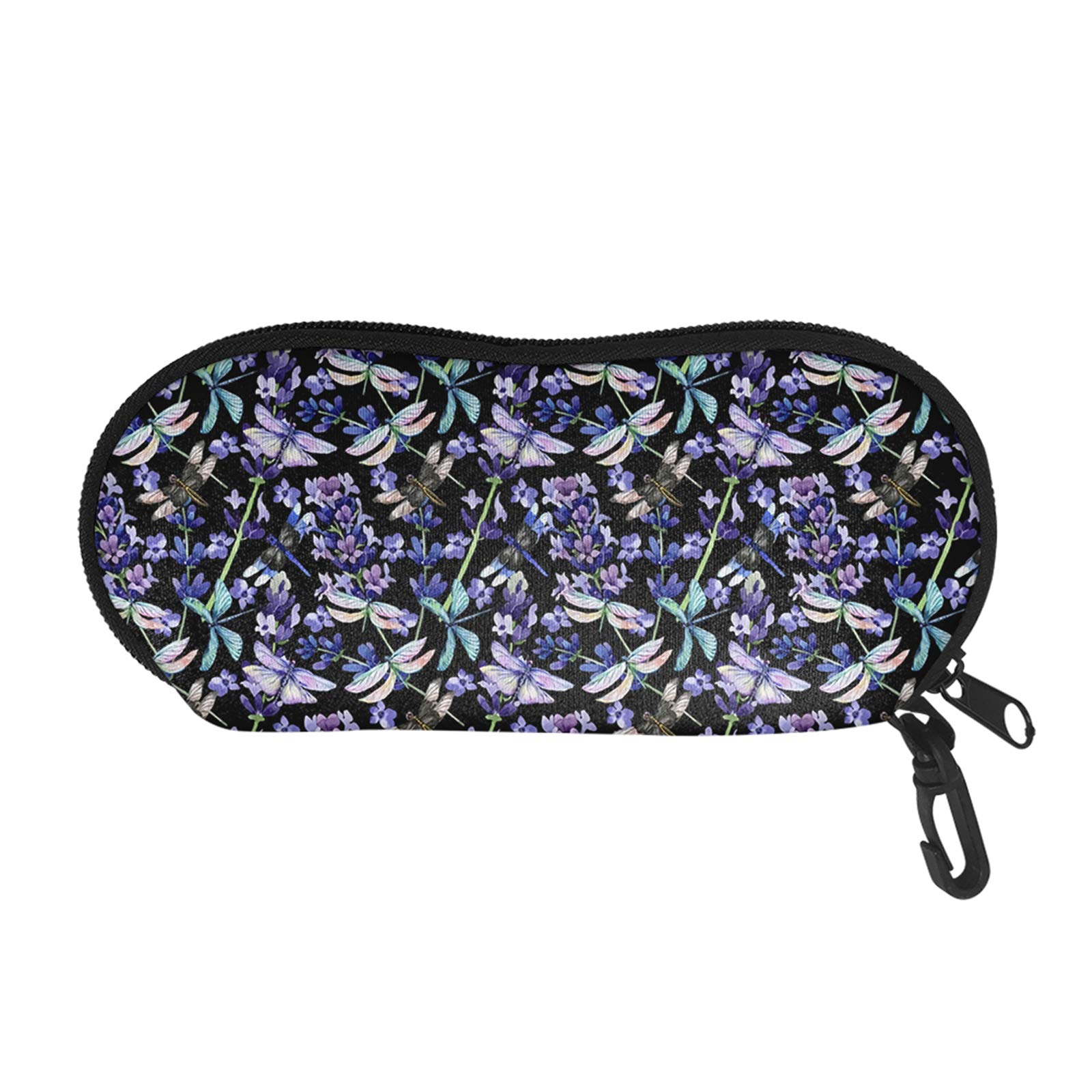 SEANATIVE Eyeglasses Case,Lavender Dragonfly Print Glasses Carry Bag Box Lightweight Sunglasses Pouch Houlder Belt Loop and Clip