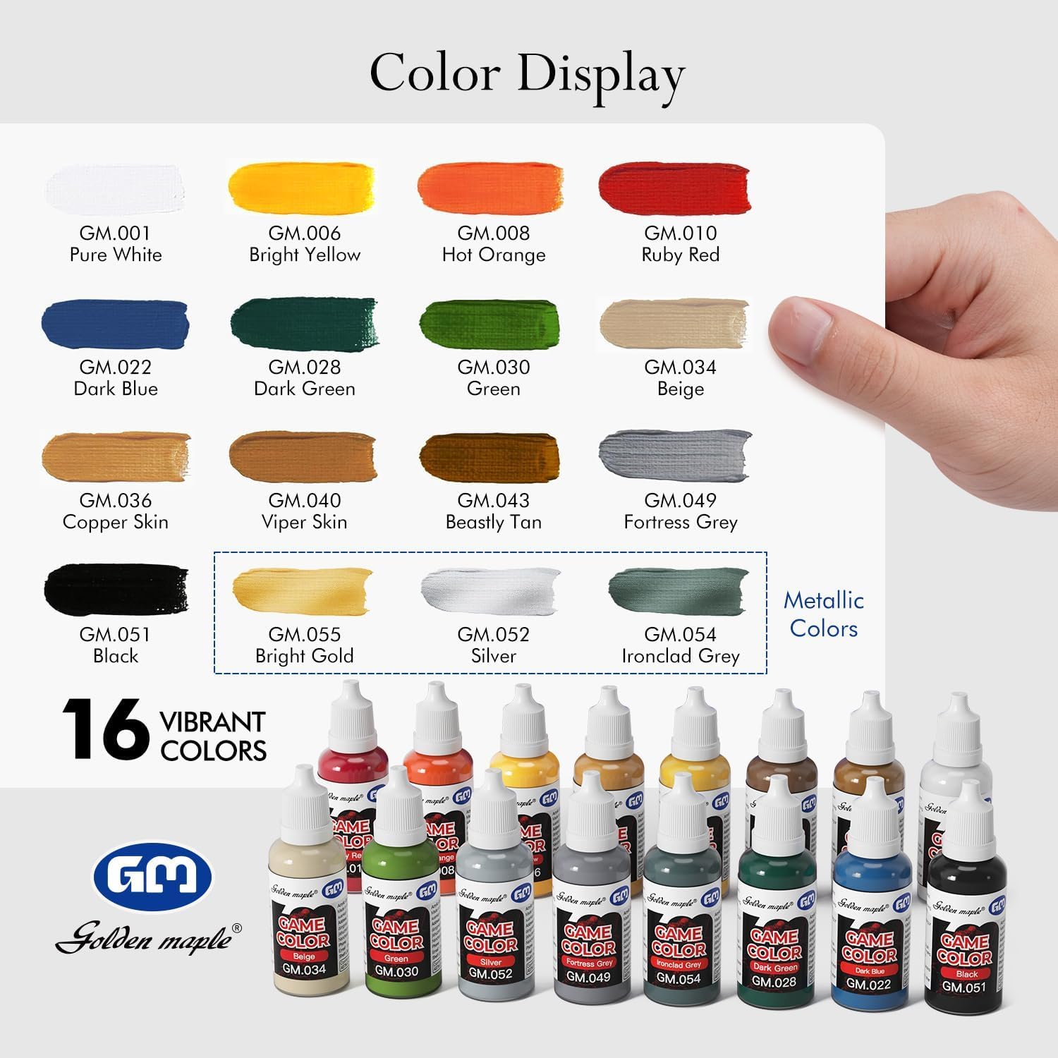 golden maple Game Color Lot de 16 pinceaux de peinture acrylique pour figurines 20 ml