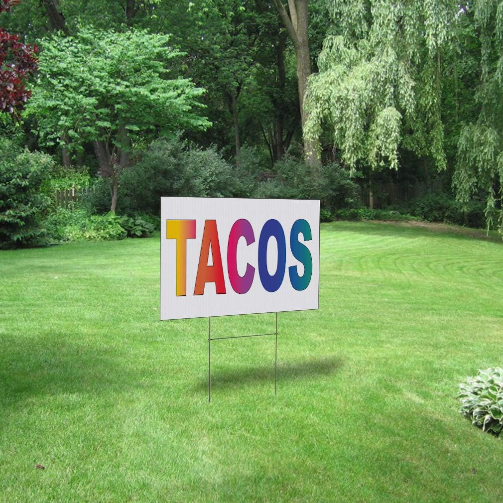 Fastasticdeals Weatherproof Yard Sign Tacos Rainbow Food Bar Restaurant Truck Lawn Garden 18x12 Inches 2 Sides Print