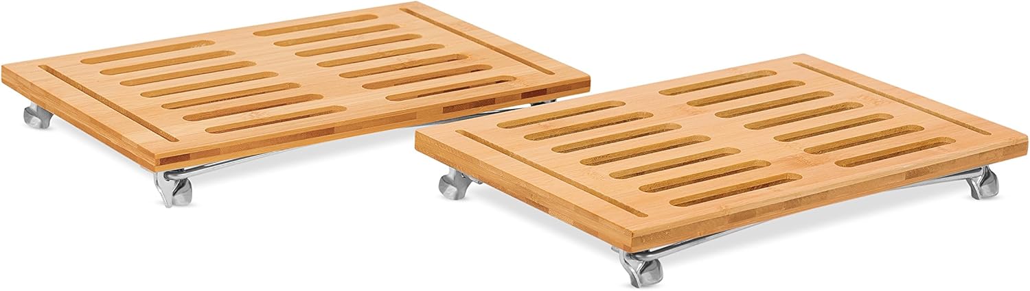 Internet's Best - Stacking Utility Shelf - Bamboo - 2 Shelves - Kitchen Cabinet Closet Organizer and Storage - Small