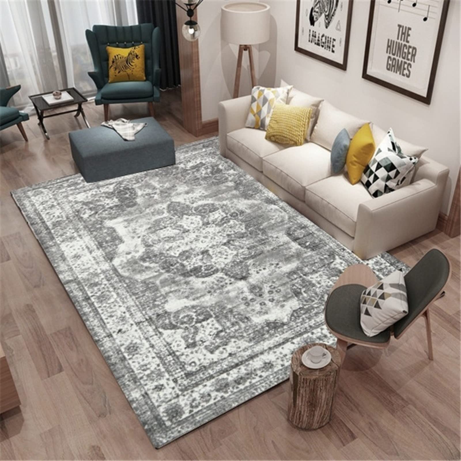 Tapis anti-salissures pour salon et grande chambre tapis géométrique