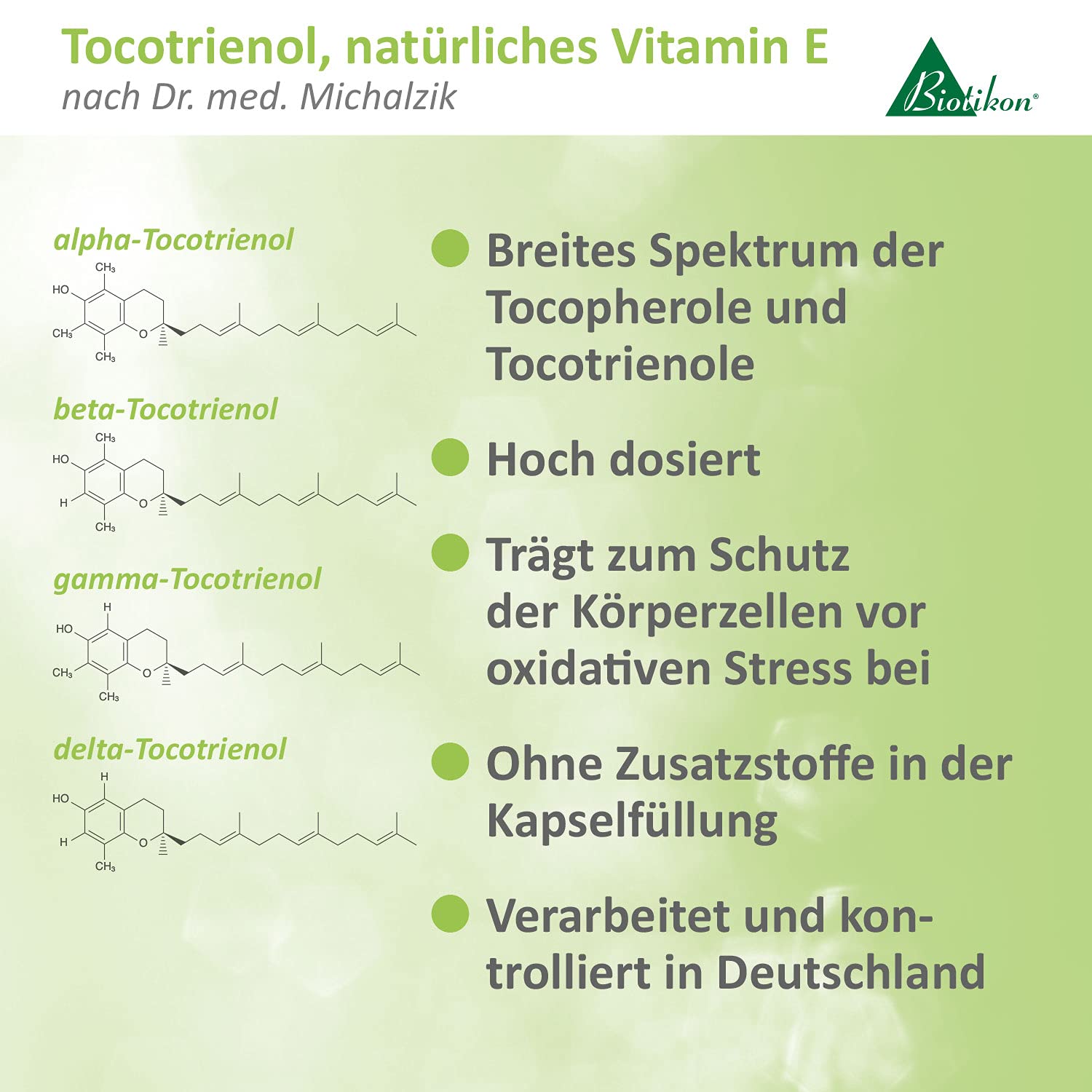 Tocotrienol natürliches Vitamin E Dr. med. Michalzik - Tocotrienol [110 mg] + Gamma-Toc. [52,5 mg] + Delta-Toc. [16 mg] - ohne Zusatzstoffe - von BIOTIKON®