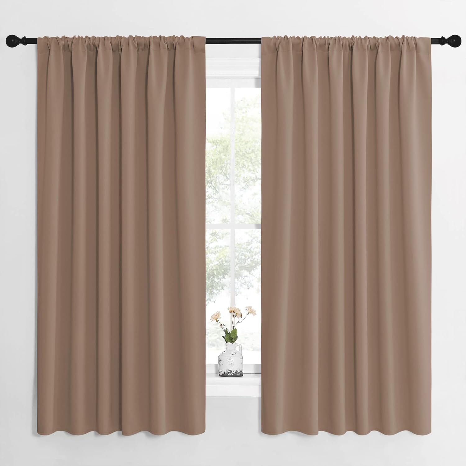NICETOWN Kids Blackout Curtain Panels - Window Treatment Thermal Insulated Solid Rod Pocket Blackout Drapes for Bedroom (Cappuccino, Set of 2, 62 by 63 Inch)