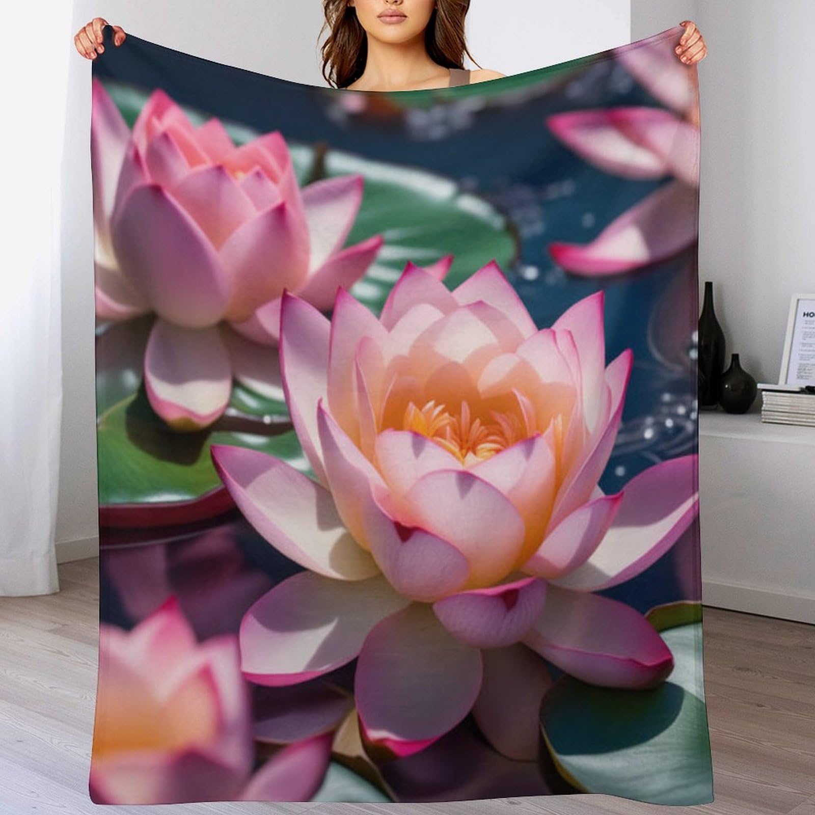 Couverture de canapé légère imprimée lotus pour vos soirées cocooning de salon