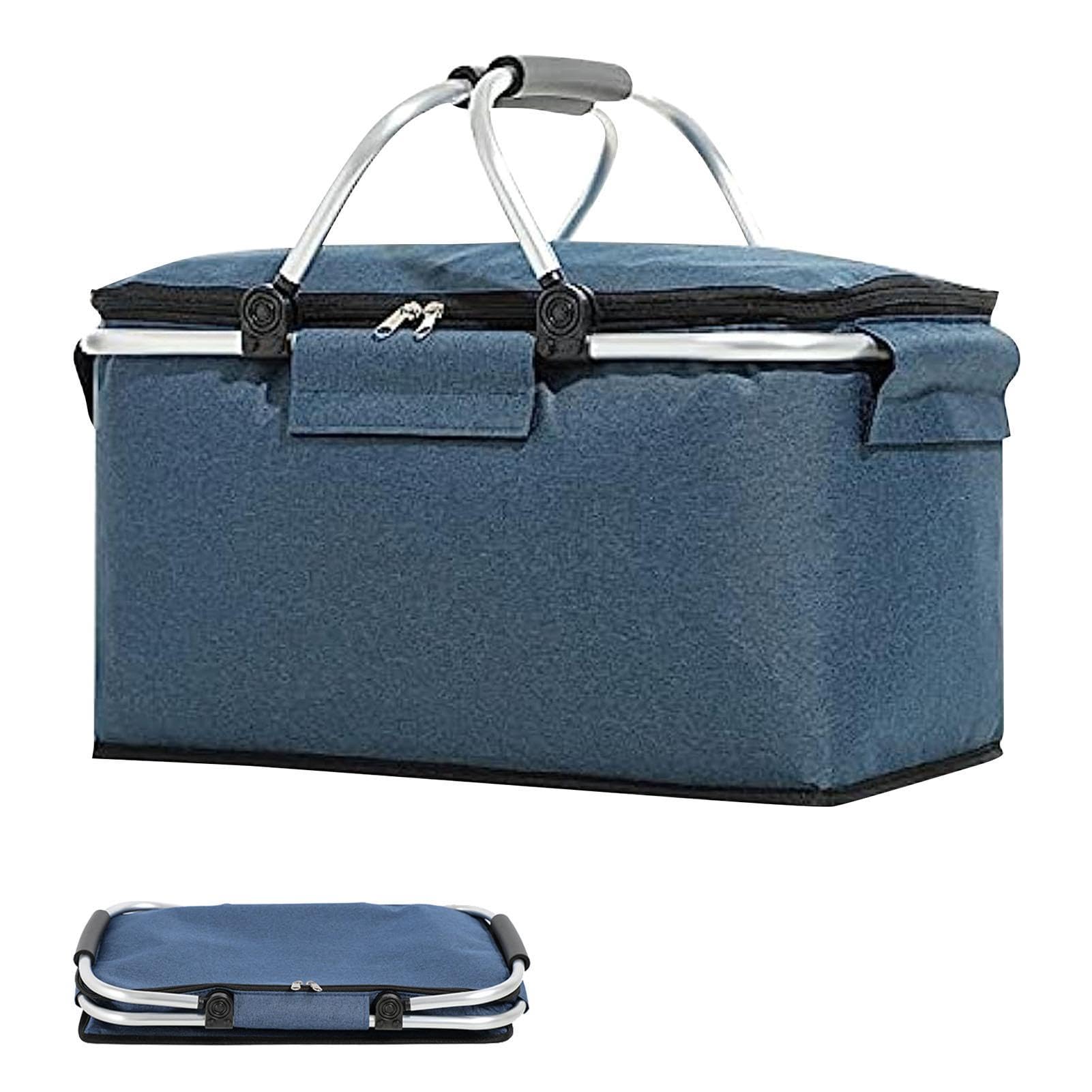 Cesta de picnic: bolsa de compras y comestibles, nevera plegable para picnic | Cesta de refrigeración portátil de 26 l, bolsa de almacenamiento con 2 asas, bolsa de mercado de almacenamiento de | picnic | Cesta de refrigeración portátil de 26 l, bolsa de