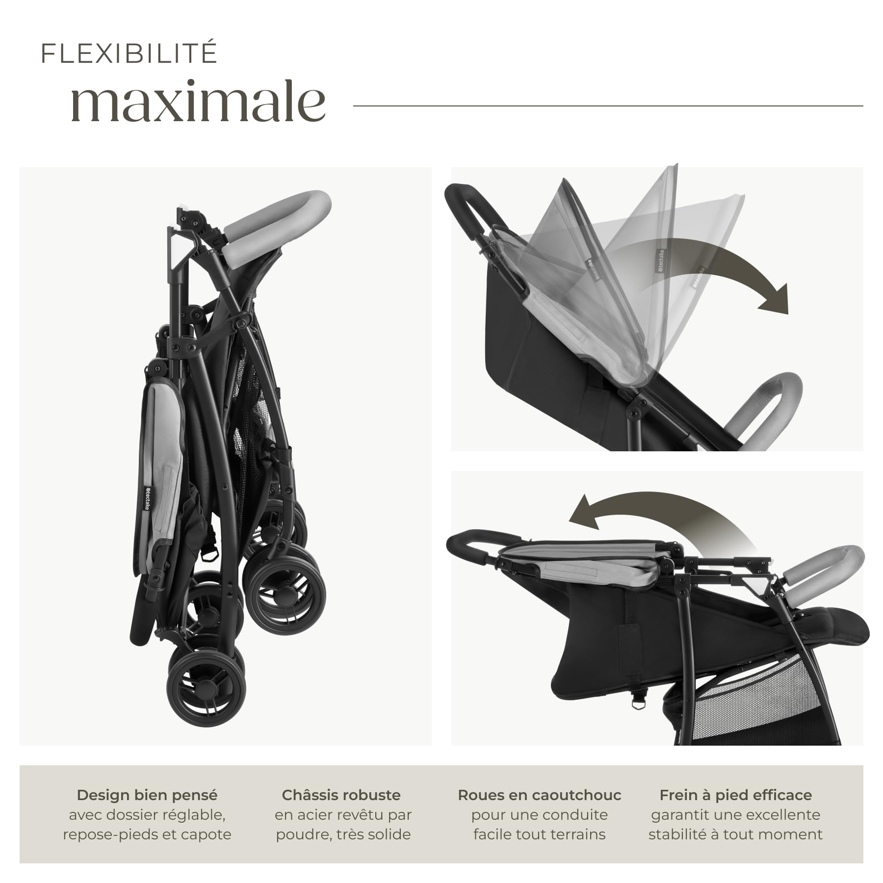 tectake® Poussette canne compacte 0-36 mois Pliable avec Espace de rangement, Dossier inclinable Poussette compacte & légère Poussette voyage Accessoires Bébé Nouveau né Enfant Baby stroller