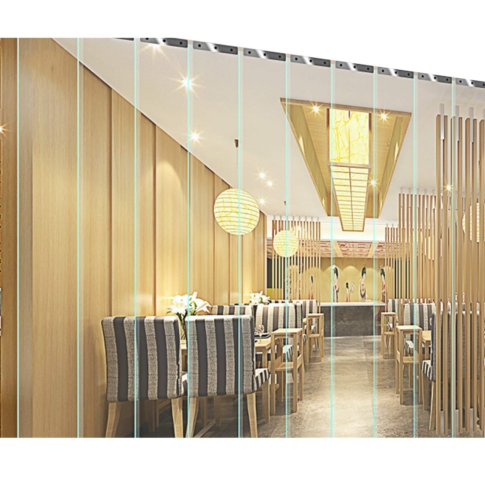 Generisch Transparenter Vinyl-Streifenvorhang-Satz, 2 mm Dicker PVC-Industrie-Stretchvorhang mit Edelstahlschiene für Reinräume und Treppenhäuser – 5-teilig (0,75 x 2 m)