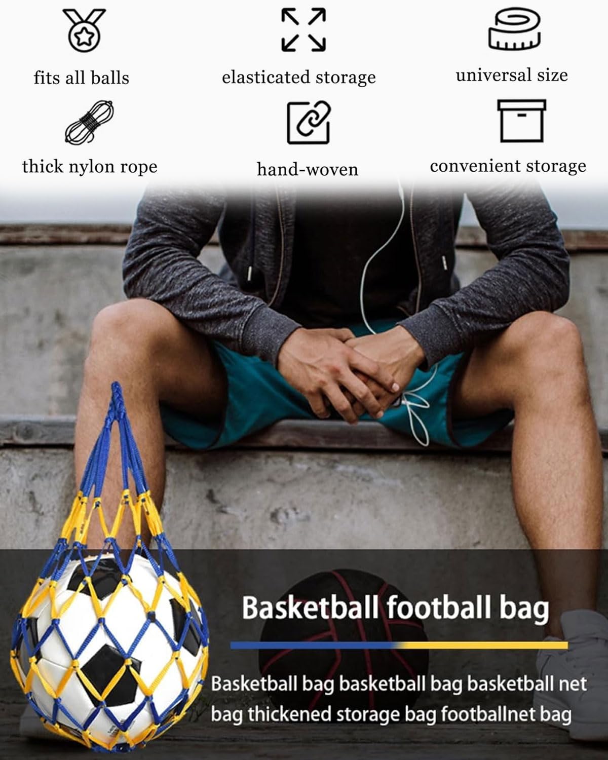 Bolsa para Balón, Red para Balones de Fútbol, Baloncesto, Voleibol, 4 Pcs (3 Colores)