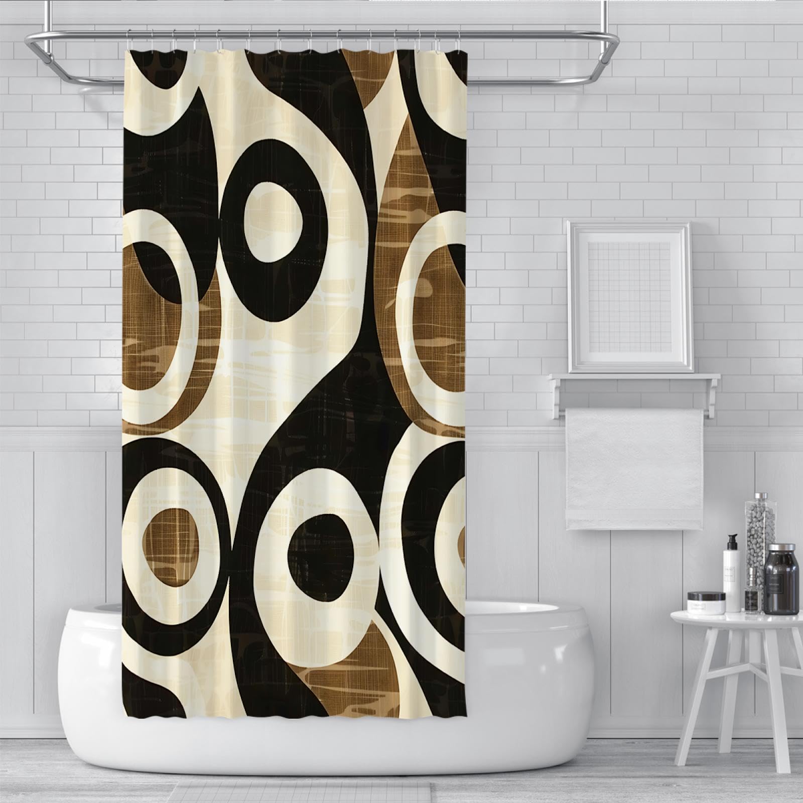 Geometrische Retro-Duschvorhänge für das Badezimmer Abstrakte Kunst Wasserdichter Badewannenvorhang mit Haken Extra Langer Stoff waschbar schnell trocknend 180 x 180 cm