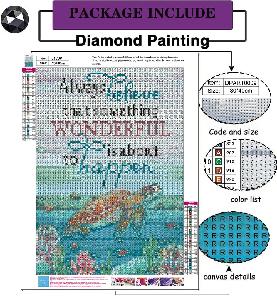 RICUVED 5D Diamond Painting Kit - Turtle Full Drill Diamond Art, 12x16 Inch, Craft For Home Wall Decor