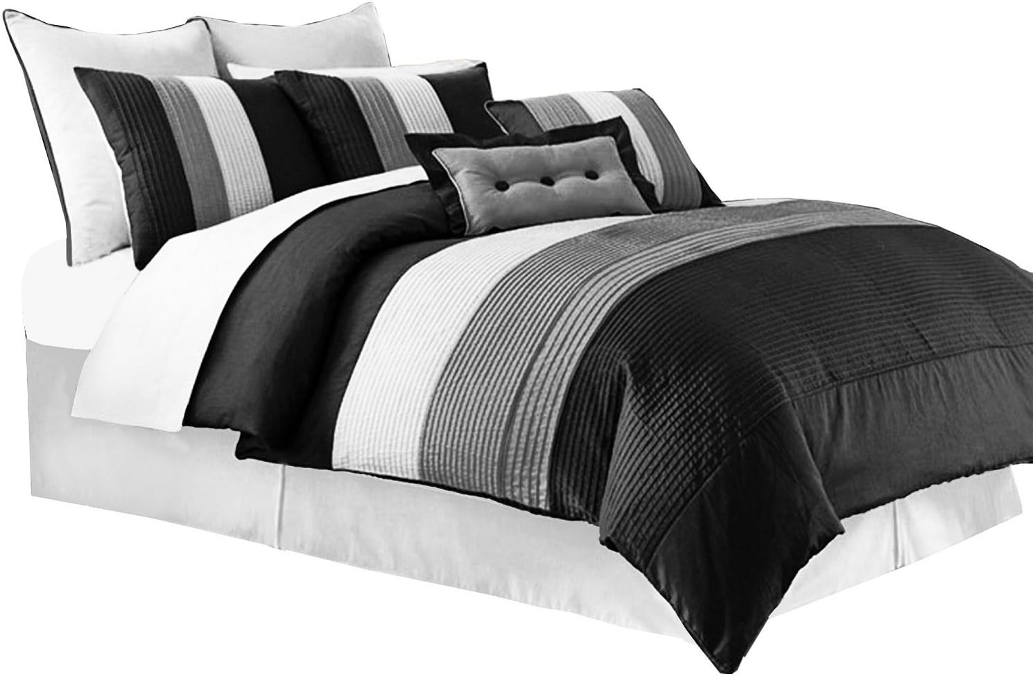 Chezmoi Collection 8Piece Luxury Striped Comforter Set