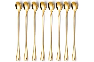 KITWARE Gold Ice Teaspoons Set of 8 Pieces, 7.7 inch Long Handle...