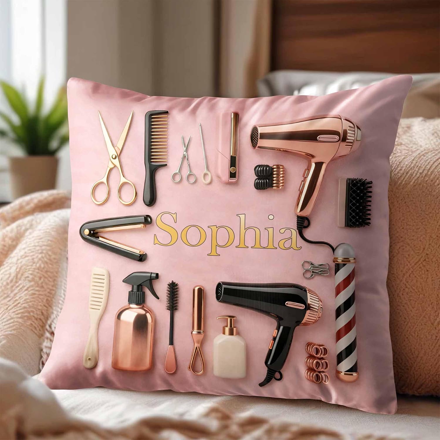Custom Hair Salon Pillow with Name, Personalized for Hair-Stylists and Beauticians, Salon Decor Gift, Pillow Cover, Unique Styling Theme Cushion