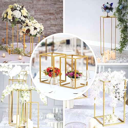 Miniatura 5 de Efavormart - Paquete de 2 soportes de metal para flores de boda de 16 pulgadas, soporte geométrico para centro de mesa