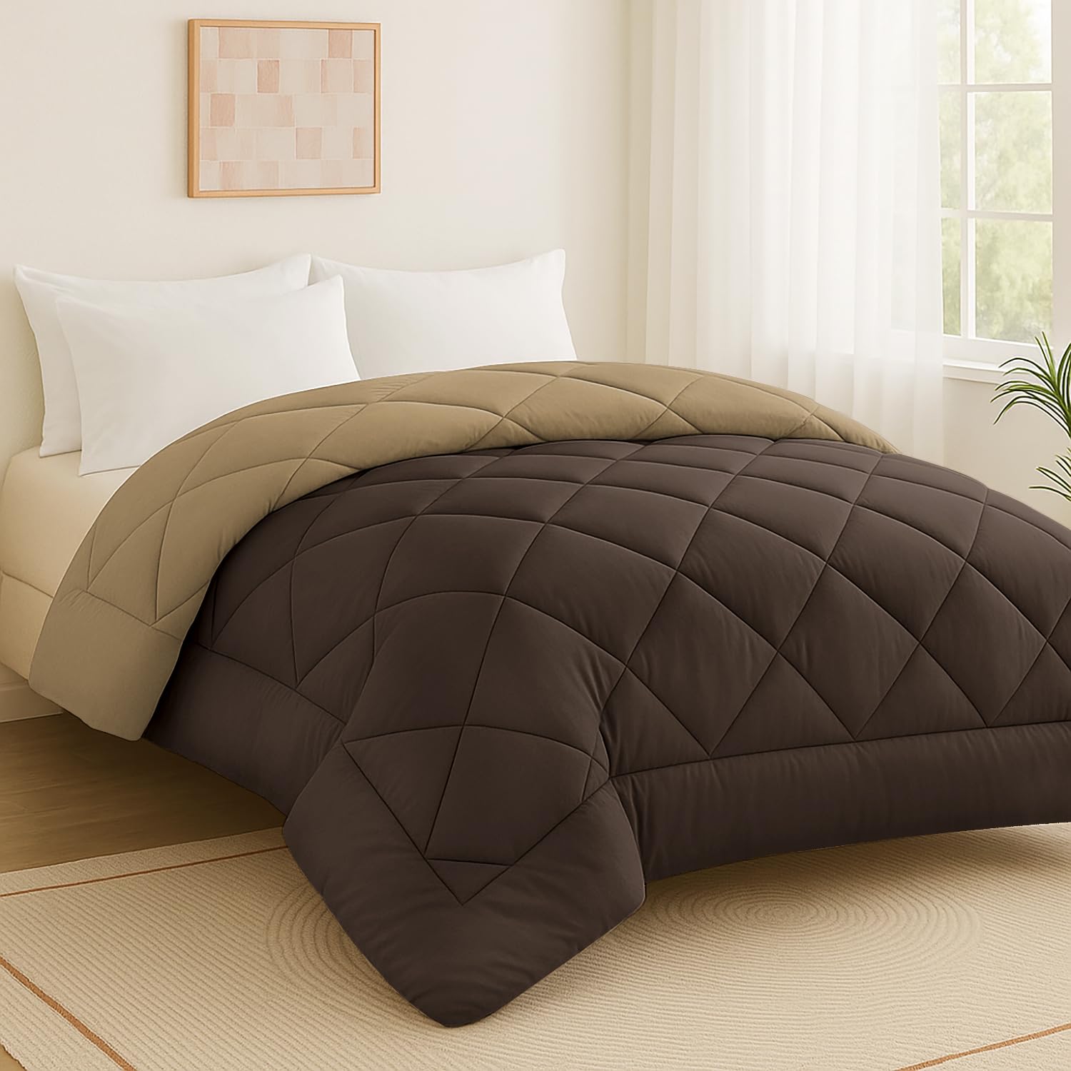 Homestan Microfiber Reversible 200 GSM AC Comforter Set Double Bed, Summer Blanket Quilt for Double Bed King Size (Walnut & Brown)-image-31