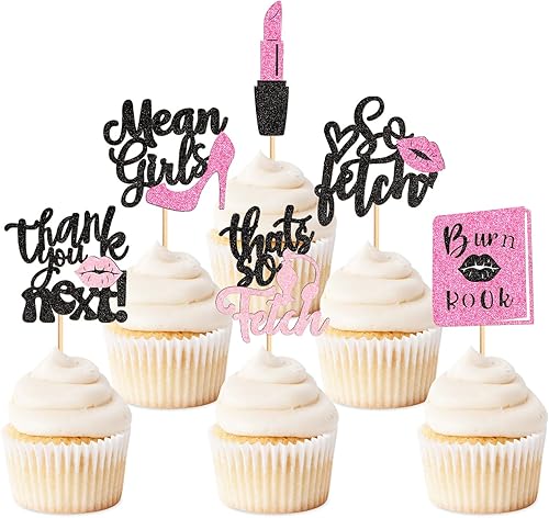Miniatura 3 de Keaziu 24 piezas de adornos para cupcakes para niñas, con texto en inglés So Fetch Cupcake Thank You Next Picks, pintalabios para temática de