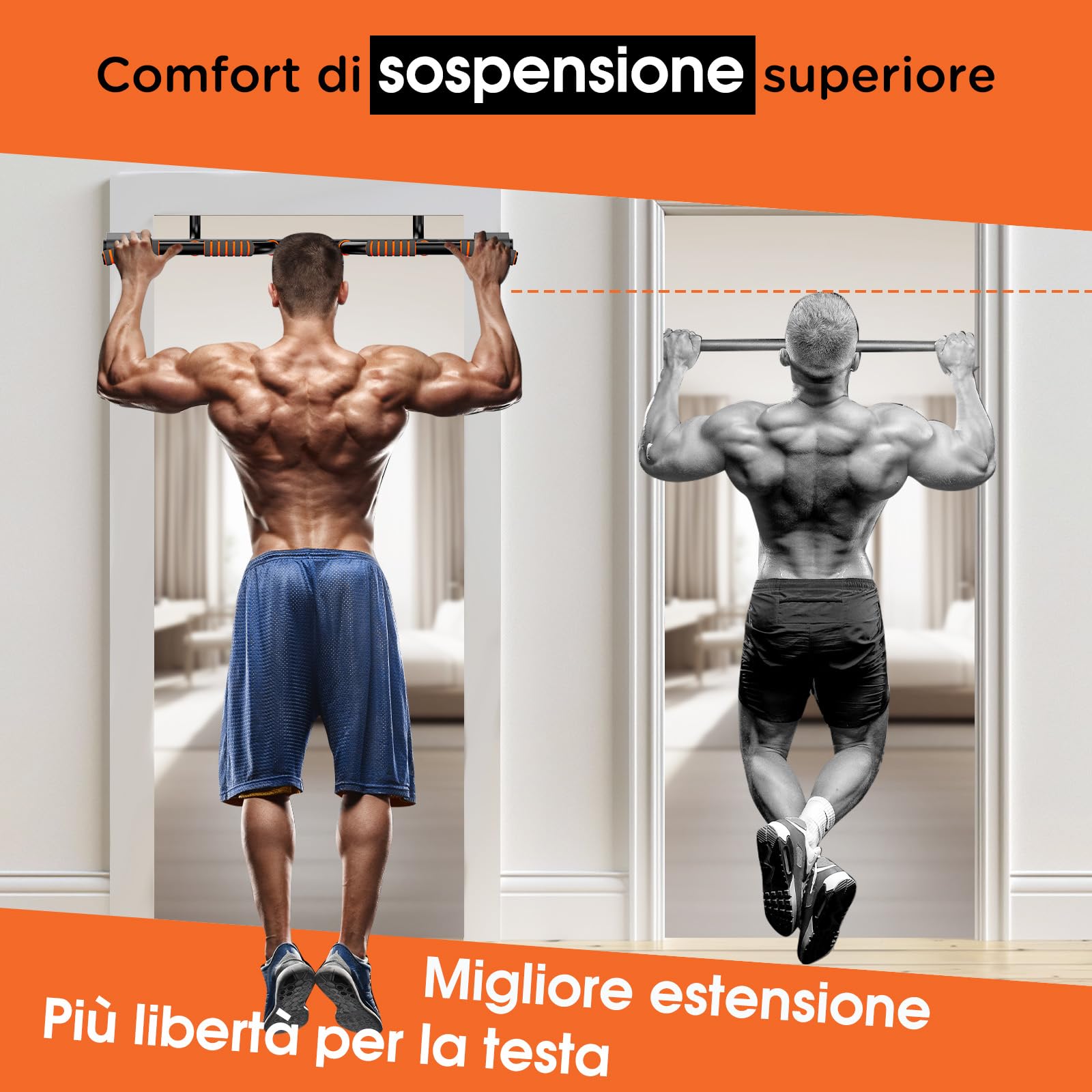 DH FitLife Barra per Trazioni da Porta senza Viti | Sbarra Trazioni Antiscivolo con Prese Multiple | Pull Up Bar da Appendere | Per Telai da 65 a 92 cm