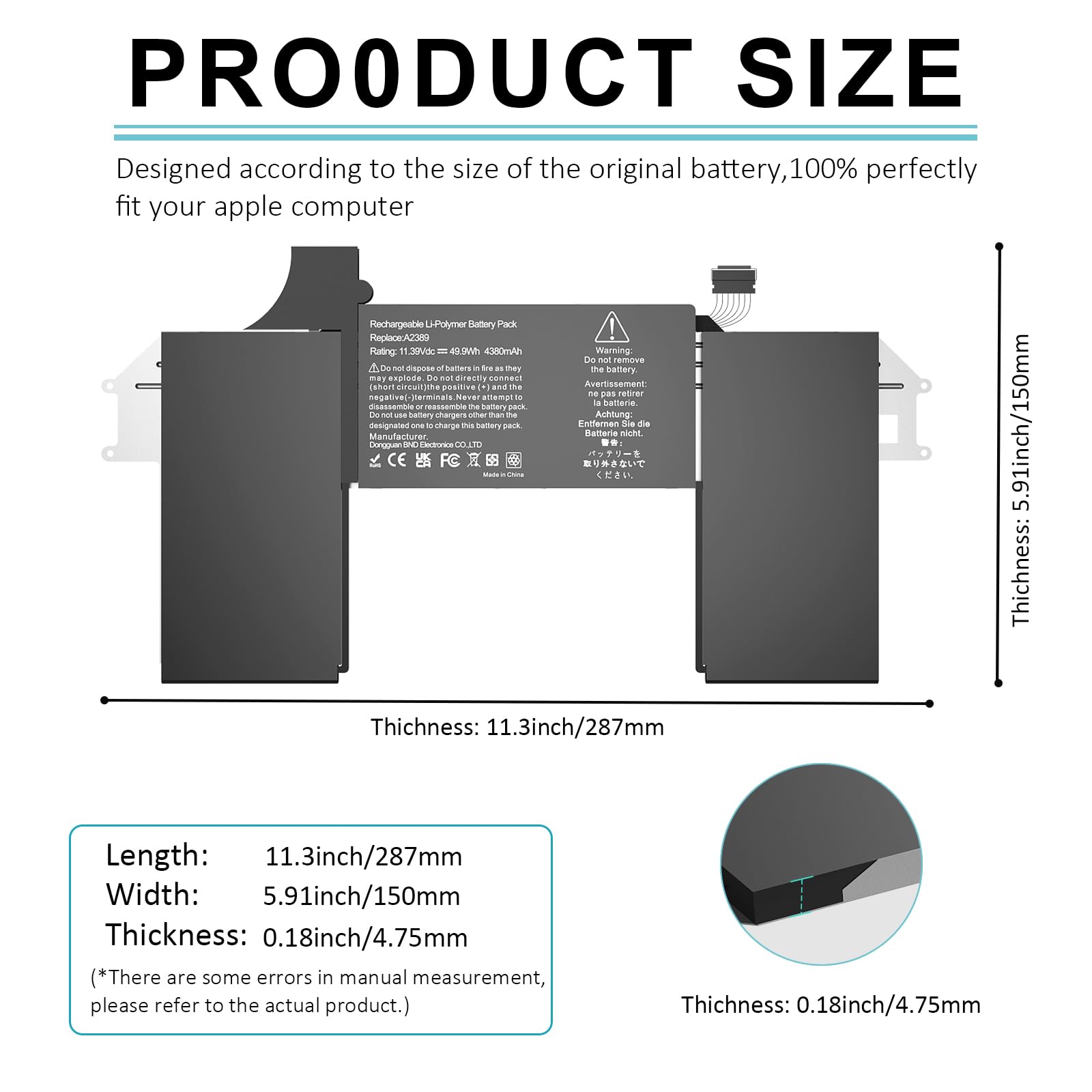 A2337 A2389 Batterie de rechange pour ordinateur portable MacBook Air 13" (M1, 2020) EMC 3598 MGN53LL/A MGN83LL/A MGN63LL/A MGN93LL/A MGND3LL/A MGN73LL/A MGNE3LL/A MVH22LL/A 11,39 V 49.9 Wh