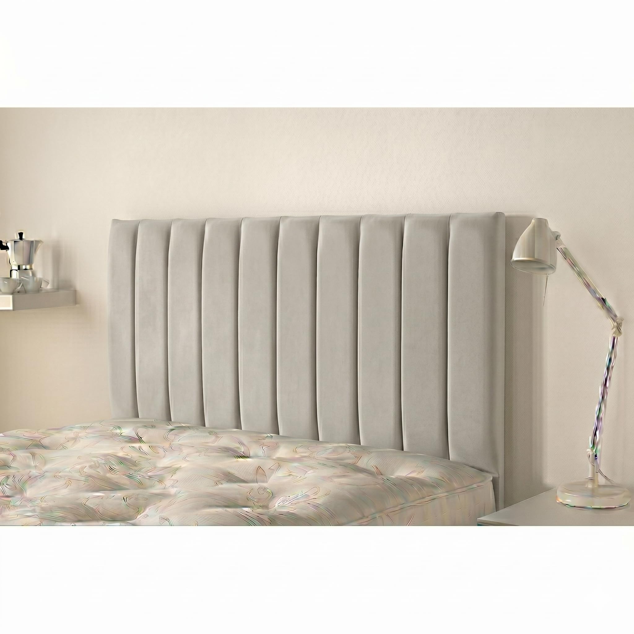NK Homeware Silver Single Bed Headboard - Plush Velvet Upholstered Headboards for Divan Beds - 20 Inch Padded Vertical Channel Tufted (Silver, 3ft Single)