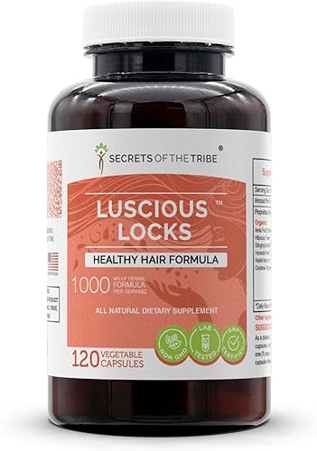Secrets of the Tribe Luscious Locks 120 cápsulas, 1000 mg, Amla, hibisco, ortiga picante, cola de caballo, hongo reishi, avena. Fórmula saludable