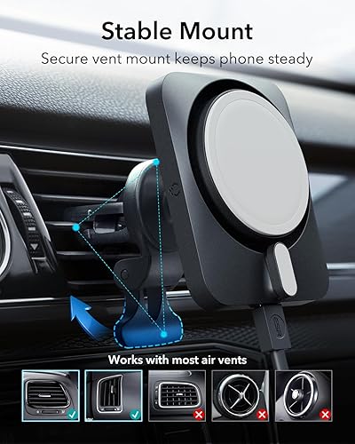 Miniatura 6 de ESR Cargador MagSafe para coche de 15 W con CryoBoost, fabricado para Apple, para soporte de automóvil MagSafe, cargador inalámbrico magnético para