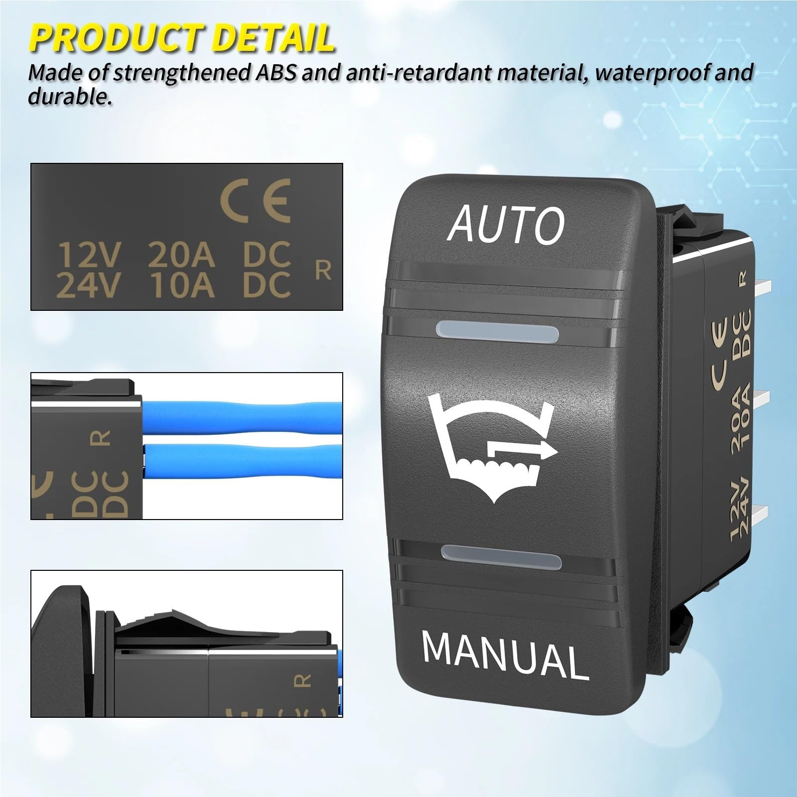 Interruttore a bilanciere for pompa di sentina a 3 vie, impermeabile, 12 V, 24 V, 4 pin, 20 A, SPDT, pannello interruttori for pompa di sentina automatico/spento/manuale con luce LED.