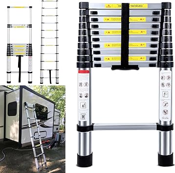 DICN 12.5FT Telescoping Ladders Extending Steps Aluminum 330LB Max Capacity Retractable Straight Ladder for Decoration Outdoor Indoor Home Office Portable Comapct Storage in Car Trunk