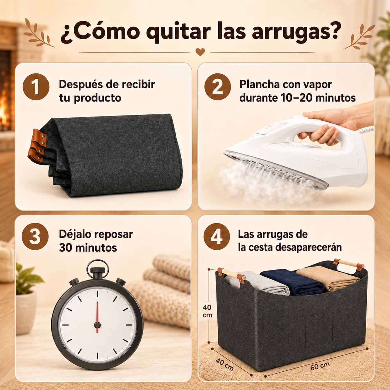 Cesta para Leña 2 Unidades, de fieltro Fieltro extra grueso y asa reforzada, plegable Bolsa, con bolsillo frontal, 67L & 96L, 50×32×40 cm 60×40×40 cm, Guardar Periódicos la Chimenea