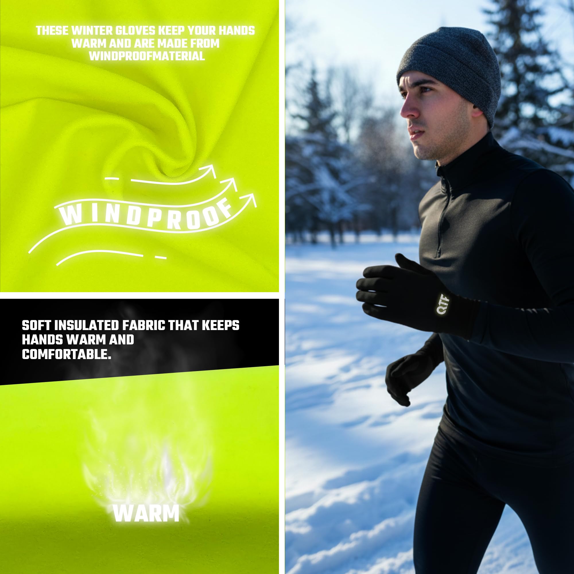 QTF Guantes deportivos ligeros para hombre y mujer, guantes para pantalla táctil, para correr, forro delgado y cálido, para invierno, ciclismo, caminar, ciclismo, deportes, conducción, antideslizantes