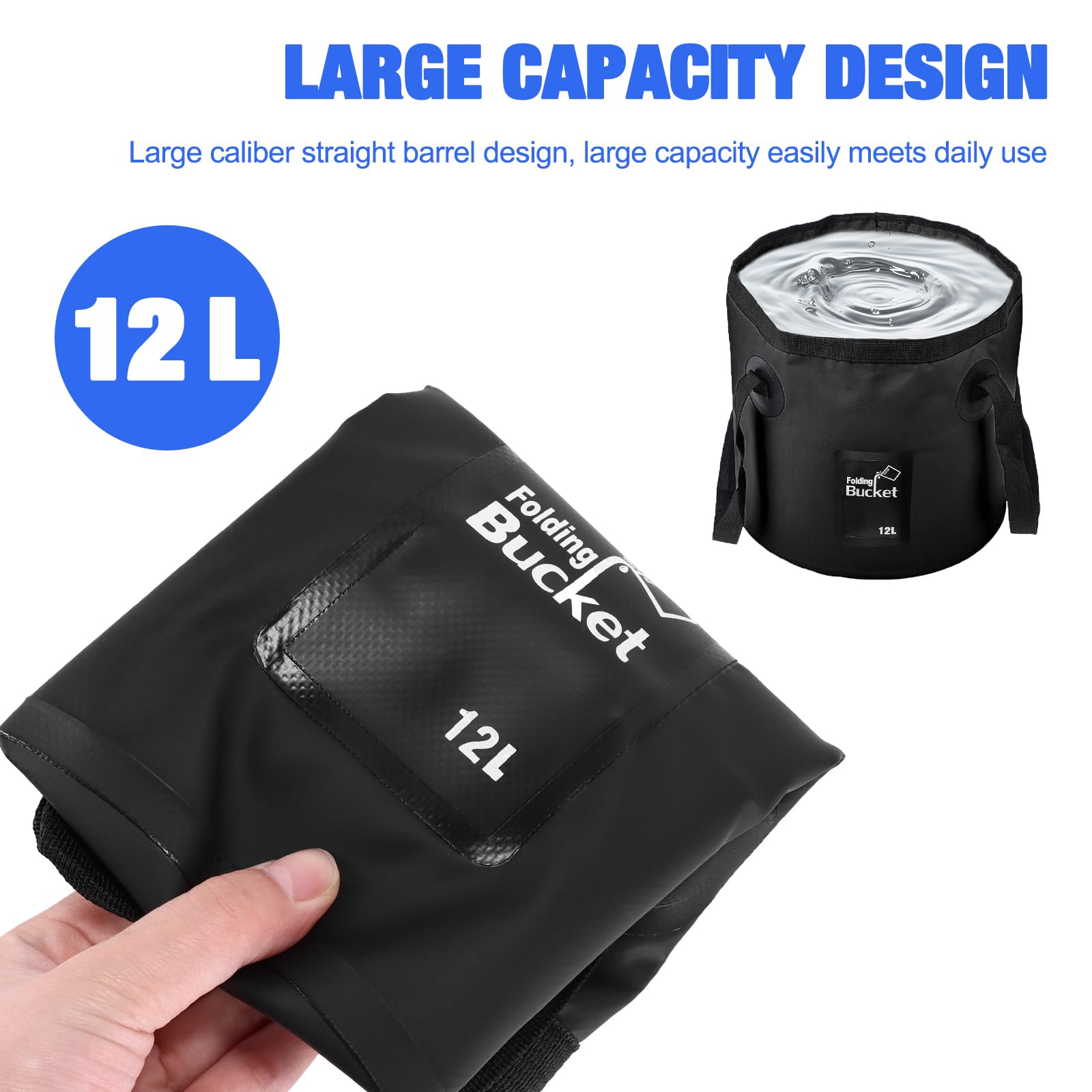 EASONGEE 12L Folding Water Bucket, Portable Collapsible Bucket for Outdoor Sports Camping, Picnic, Fishing, Hiking, Boating - Image 3