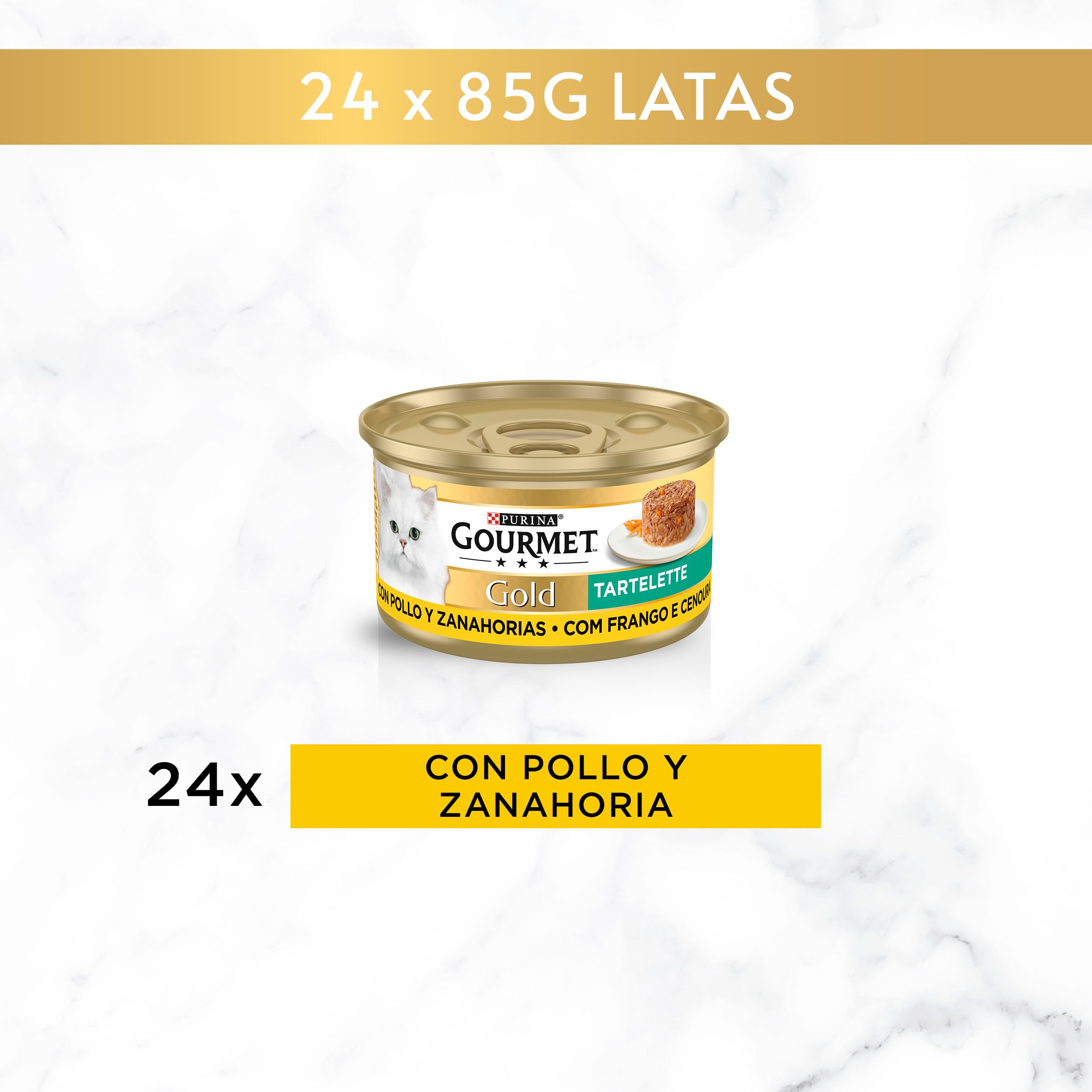 GOURMET Gold Tartelette, Comida Húmeda para Gato Adulto, Paté de Pollo y Zanahorias, Pack de 24 Latas de 85 g