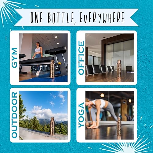 Miniatura 4 de Botella de agua de cobre puro de 34 onzas33.8 fl oz  340+ g resistente probada en laboratorio  Ayurvédica no tóxica, hecha a mano, a prueba de