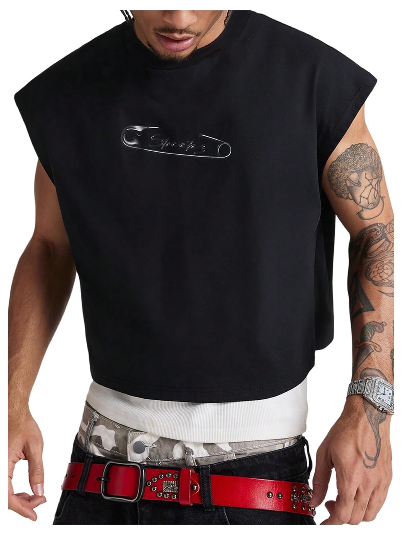 GORGLITTER Men's Sleeveless Cropped Shirt Crewneck Boxy Crop Top Streetwear