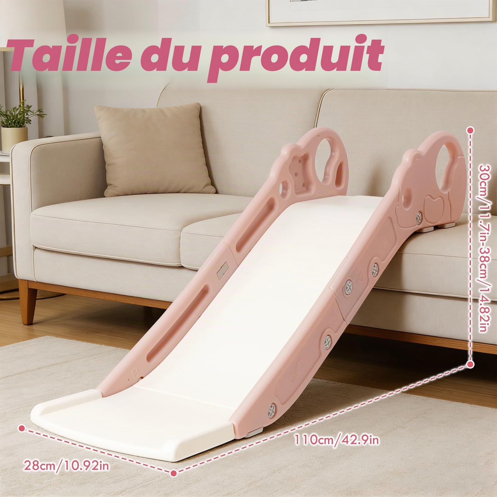 Toboggan Enfant Pliable pour Lit & Canapé, Intérieur/Extérieur, Rose | Toboggan Bebe et Enfant Pliable pour Lit & Canapé, Intérieur/Extérieur, Rose; Facile à Ranger