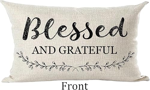 Miniatura 2 de Ramirar Funda decorativa de almohada lumbar con texto en inglés «Blessed and Grateful para Día de Acción de Gracias», funda de almohada lumbar