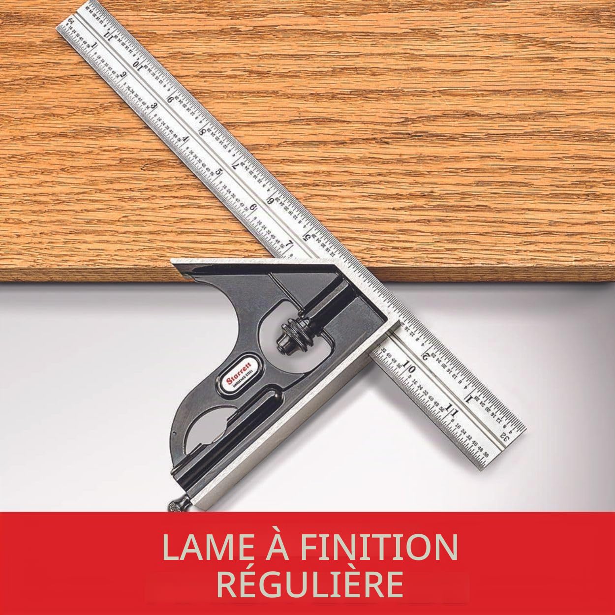 Starrett 435M-300 Équerre combinée 300 mm Avec rapporteur d'angle à niveau à bulle, tête droite et tête à centrer
