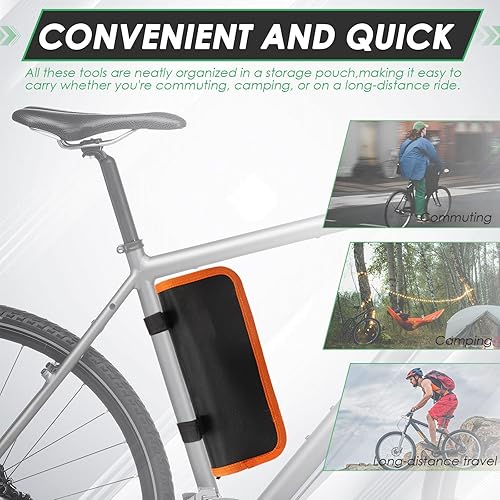 Miniatura 5 de Kit de bolsa de reparación de bicicletas, kit de reparación de bicicletas portátil para acampar y viajar, juego de herramientas de bicicleta con