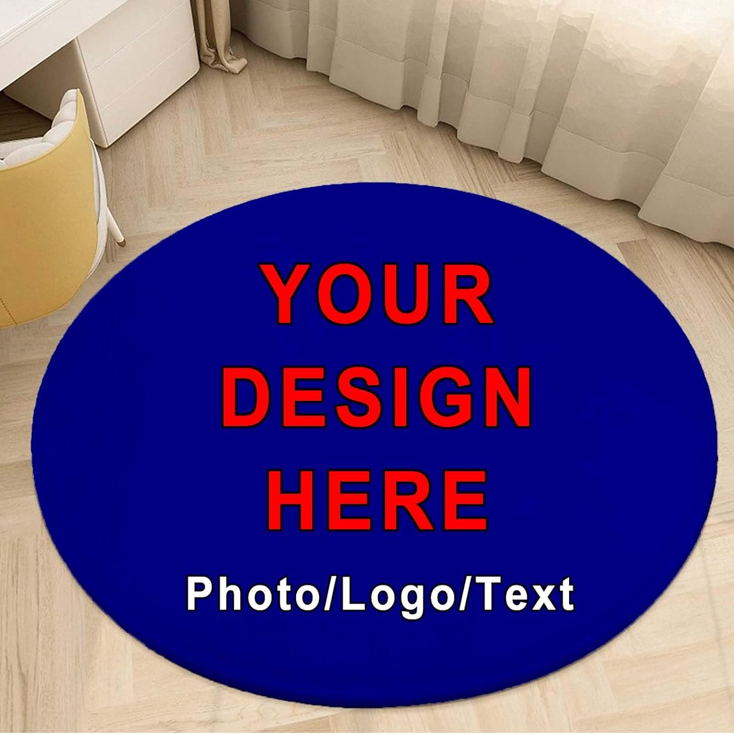 Custom Area Rugs Round Rug 3 FT with Logo Photo Text Personalized Circle Carpet Anti Slip Floor Mat for Bedroom Living Room Bathroom, Absorbent Circular Mats Dark Blue, Washable